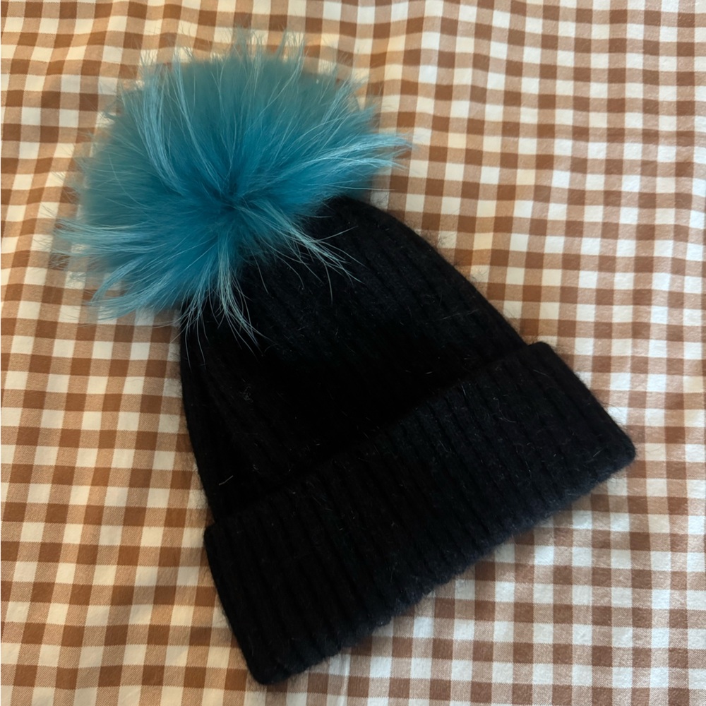 Linda Richards Angora Wool Genuine Fur Beanie Hat